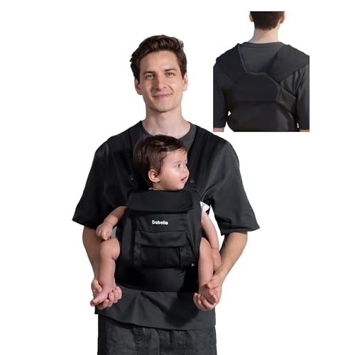 BABELIO Baby Carrier Newborn to Toddler, Wide Shoulder Straps Ergonomic Lightweight Infant Carrier for 7-45lbs, with Head Support, Hands-Free, Black