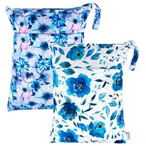 ALVABABY 2pcs Cloth Diaper Wet Dry Bags Waterproof Reusable with Two Zippered Pockets Travel Beach Pool Daycare Soiled Baby Items Yoga Gym Bag for Swimsuits or Wet Clothes L41104
