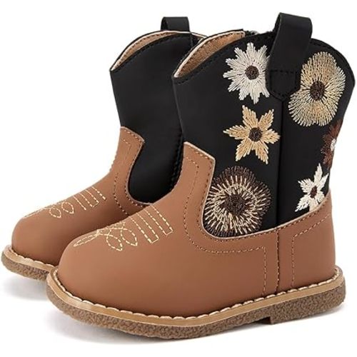 BMCiTYBM Baby Cowboy Cowgirl Boots Infant Western Shoes Boys Girls Round Toe Boots All Seasons 6-24 Months