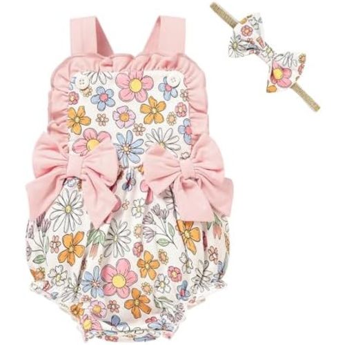 GRNSHTS Baby Girl Summer Romper Infant Floral Fruit Print Clothes Ruffles Bodysuit Sleeveless Strap One Piece Outfits