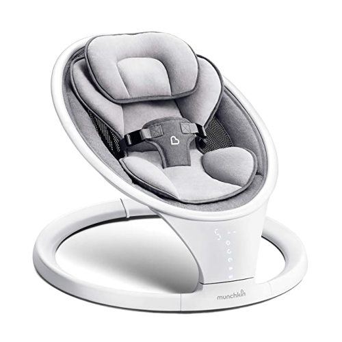 Munchkin® Bluetooth Enabled Lightweight Baby Swing with Natural Sway in 5 Ranges of Motion, Includes Remote Control, White - Swing, Grey
