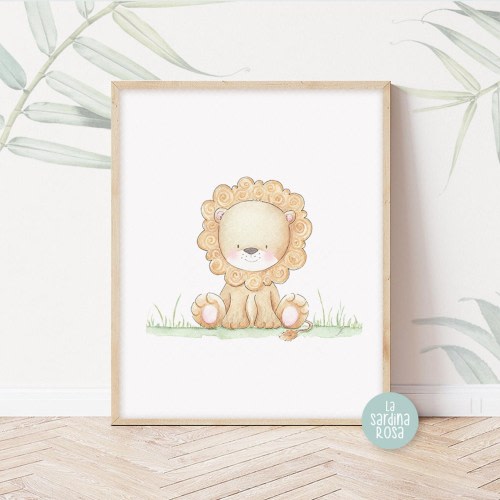 Baby lion nursery print, Safari animal theme decor, Kids room wall art