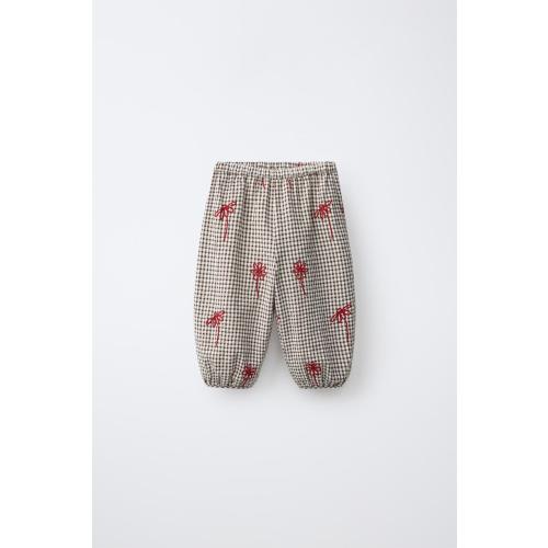 GINGHAM BLOOMER PANTS WITH EMBROIDERED FLOWERS - Chocolate | ZARA United States