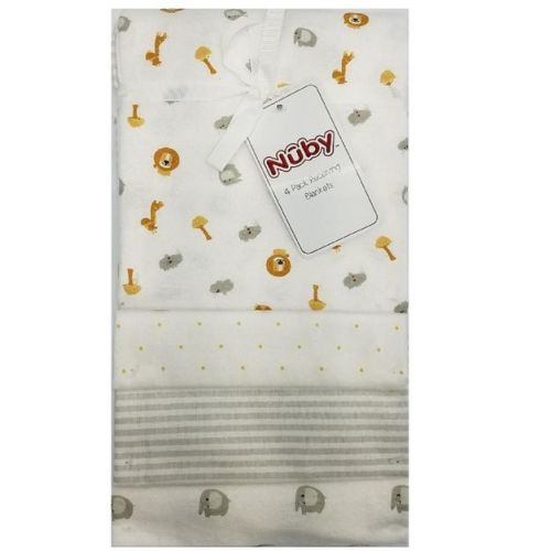 Nuby 4-Pack Neutral Receiving Blankets Gift Set, Zoo Theme