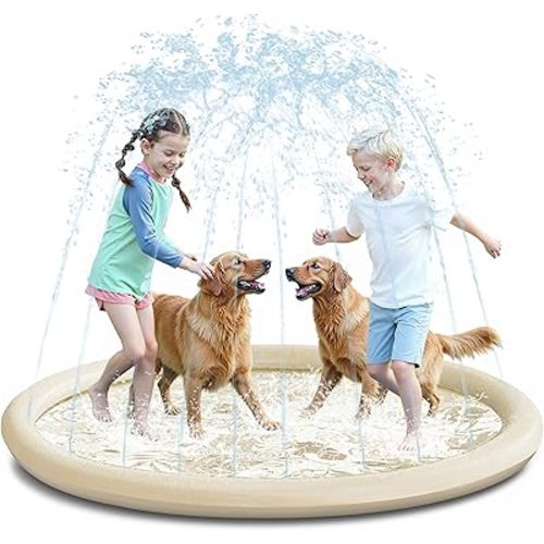 SLOOSH Splash Pad Sprinkler Mat - 6ft Tropical Leaves Outdoor Water Play Toys for Kids Dogs, Backyard Party in Summer Decor Outside Water Games Fountain Pool Children Boys Girls Toddlers (Champagne)