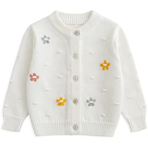 Simplee kids Baby Girl Thin Sweater Solid White Pink Cardigans for Toddler 0-3Years