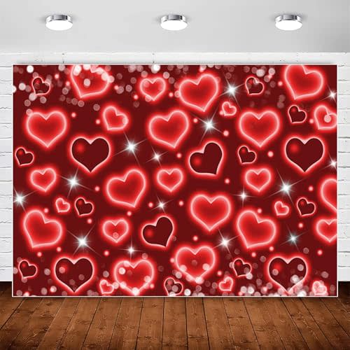 Red Heart 2000s Photo Backdrop Valentines Party Decorations,90s Backdrops for Photoshoot Women Birthday Y2K Valentine Party Banner Photography Background Girl Portrait Selfie Props 7x5ft