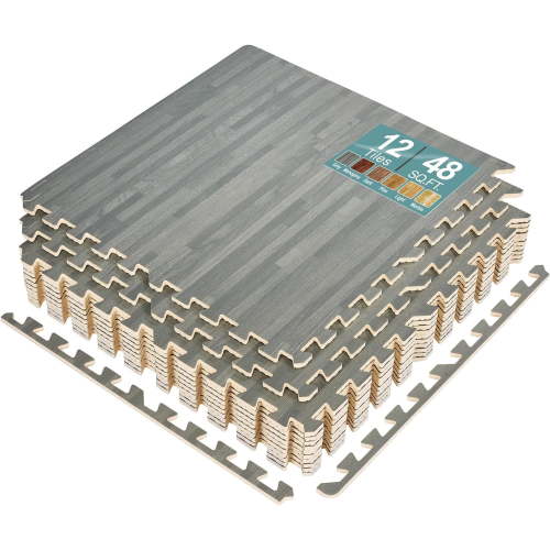 Sorbus 24" x 24" Wood Grain Gray Foam Interlocking Floor Mats, 12 Piece