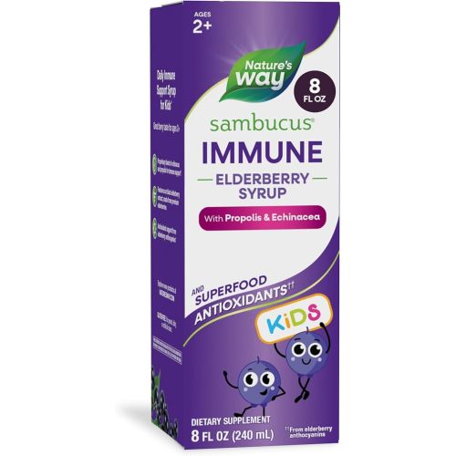 Nature's Way Sambucus Kids Immune Elderberry Syrup, Black Elderberry Extract with Echinacea & Propolis, Traditional Immune Support for Children with Superfood Antioxidants(1), Berry Flavored, 8 Fl Oz
