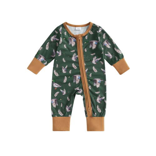 BemeyourBBs Western Cowboy Baby Boy Clothes Stuff Infant One-piece Mallard Duck Bull Romper Zipper Spring Fall Winter Jumpsuit Retro Bodysuit Newborn Going Home Outfit