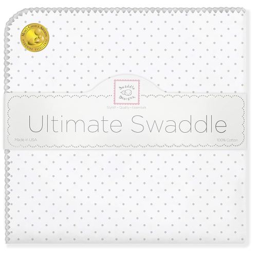 SwaddleDesigns Large Receiving Blanket, Ultimate Swaddle for Baby Boys, Girls, Softest US Cotton Flannel, Best Shower Gift, MADE in USA, Sterling Polka Dots, Mom’s Choice Winner,Sterling Gray, White With Sterling Gray Trim,42x42 inches,SD-001ST