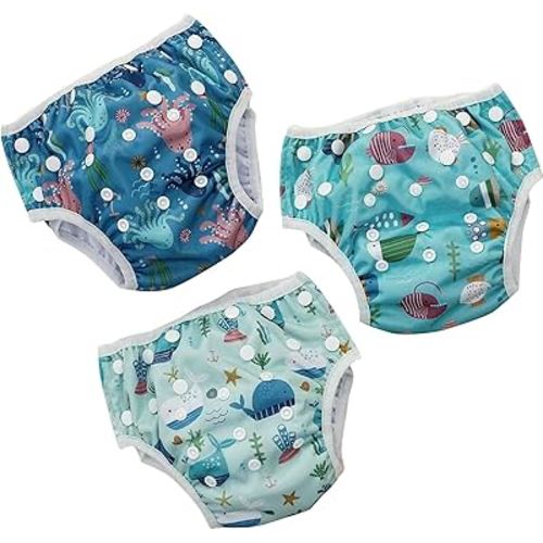 HappyFlute Swim Diapers–Reusable Infant Boy Swimsuit & Swimwear for Newborns,Toddlers(0-3years,10-40lbs)–Perfect Baby Swim Diapers for Beach&Pool Time (Ocean Blue)