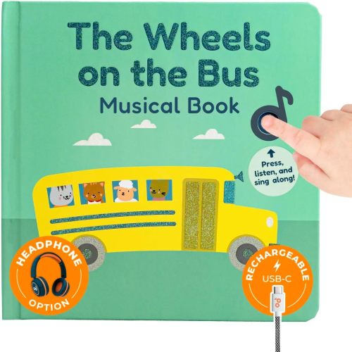 The Wheels on the Bus Book - Rechargeable Musical Book, Headphone Jack, Books for 1 Year Old, Musical Book for Toddlers 1-3, Musical Toy Toddlers