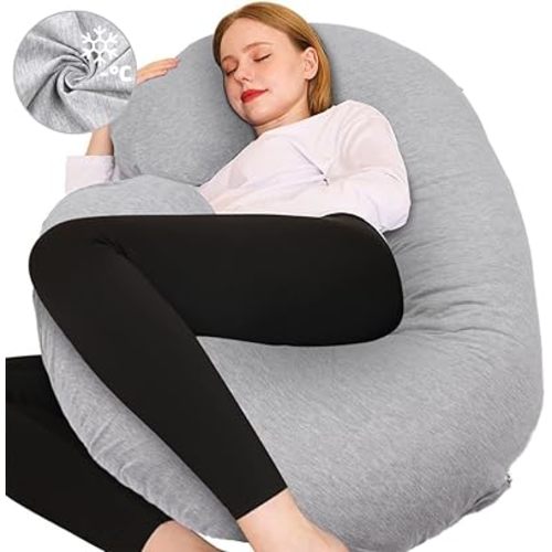 Chilling Home Pregnancy Pillow, C Shaped Full Body Pillow Maternity Pillow for Women 55 inch, Pregnancy Pillows for Sleeping Pregnant Must Have with Jersey Removable Cover,Grey