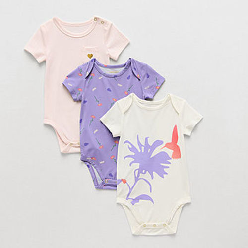 Proudly™ Baby Girls Envelope Neck Short Sleeve Rib 3-pc. Bodysuit, Color: Lilac Floral - JCPenney