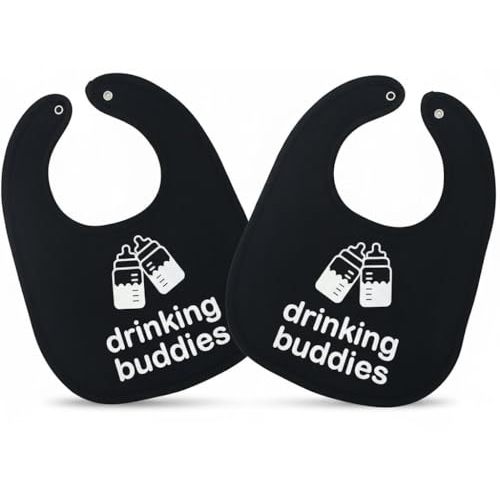 100% Cotton Drinking Buddies Twin Bibs Cute & Practical Unisex Bibs for Twins with Waterproof, Durable, for Everyday Use