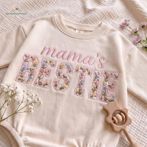 Embroidered Mama's Best Friend Baby Outfit, Cute Newborn Gift, Adorable Baby Bodysuit, Mommy Besties Baby Romper, Lovely Baby Shower Gift