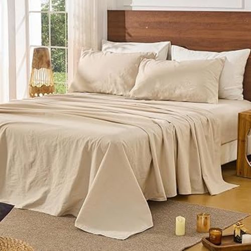 Bedlifes 100% French Pure Linen Sheets King Size Breathable and Cooling Flax Sheet Set Soft Durable and Moisture Wicking 16 Inch Deep Pocket-4 Piece(King,Linen)