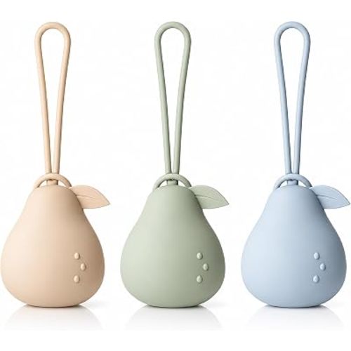 Silicone Pacifier Holder Case, Baby Paci Storage Case Silicone, Portable Leakproof One-Piece BPA-Free Set of 3-Ivory Sage Blue