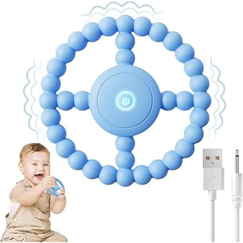 Vibrating Sensory Chew Toy, Teether Teething Toys for Babies6-12 8-18 Months, Sensory Toys for Kids with Autism&Toddler Travel Essential,1-2 Year Old Christmas Boys Girls Gifts idea(Blue)