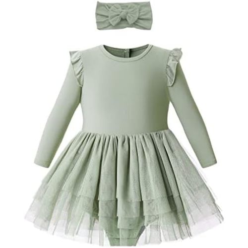 O2 BABY Organic Cotton Baby Girls Tutu Dress Baby's Tulle Dress with Headband Outfit Set 0-24Months