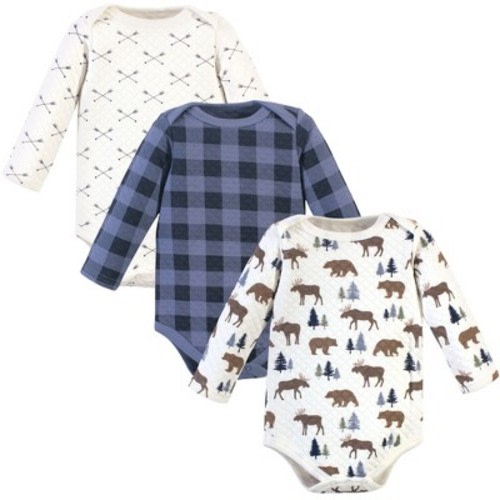 Hudson Baby Infant Boy Quilted Long-Sleeve Cotton Bodysuits 3pk, Moose Bear, 3-6 Months