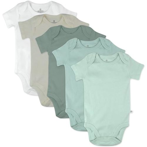 HonestBaby baby-boys 5-pack Short Sleeve Bodysuits One-piece 100% Organic Cotton for Infant Baby Boys