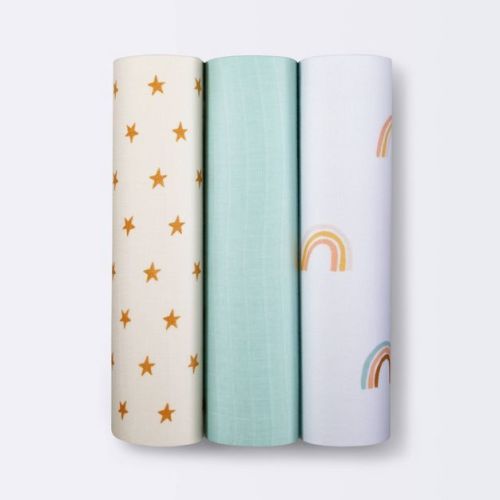 Muslin Swaddle Blankets Rainbows - Cloud Island™ Green 3pk
