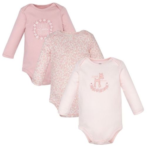 Hudson Baby Infant Girls Cotton Long-Sleeve Bodysuits 3-Pack, Little Love Fawn, 3-6 Months