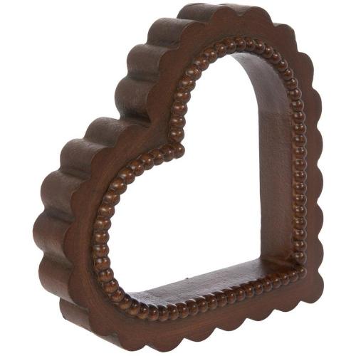 Dark Brown Beaded Heart Wood Decor