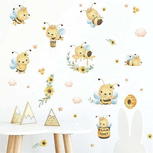 ROFARSO Colorful Cute Cartoon Bees Insect Wall Stickers for Kids Removable Honeybee Wall Decals DIY Decorations for Nursery Baby Boys Girls Bedroom Playroom Living Room Gaming Room