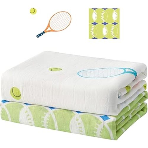 Muslin Swaddle Blankets for Newborn, 2-Pack Breathable Receiving Baby Blanket, Large 47 x 47 Inches Swaddling Wrap for Boys and Girls (Tennis Match)