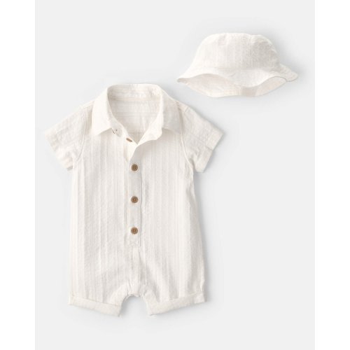 Baby Boy 2-Piece Romper & Hat Set - White | Carter's
