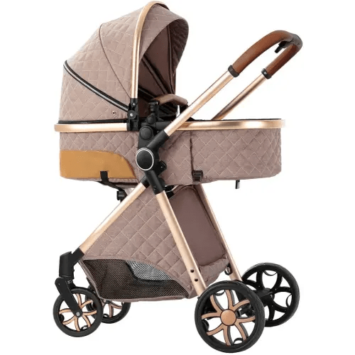 2 in 1 Baby Stroller,Infant Stroller Convertible,High Landscape Baby Carriage,Foldable Pushchair with Adjustable Canopy(Khaki)
