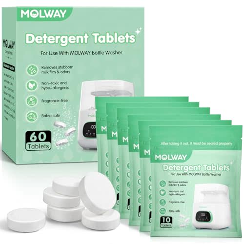 60 PCS Detergent Tablets, Detergent Washing Tablets for MOLWAY, Remove Milk Residue & Odor, for All Baby Bottle Washers