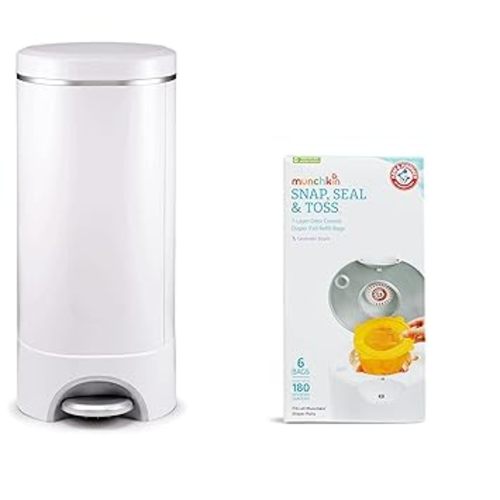 Munchkin® STEP™ Diaper Pail Powered by Arm & Hammer, #1 in Odor Control, Award-Winning, Includes 7 Snap, Seal & Toss™ Bags, 1 Starter Refill Ring, and 1 PUCK™ Baking Soda Cartridge