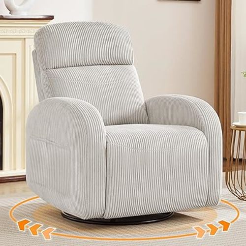 Swivel Recliner Rocker Nursery, Nursering Glider Recliner, Manual Swivel Rocking Reclining with Double Pockets for Living Room,Corduroy Camel