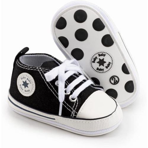 KIDSUN Tutoo Unisex Baby Boys Girls High Top Sneaker Soft Anti-Slip Sole Newborn Infant First Walkers Canvas Denim Shoes