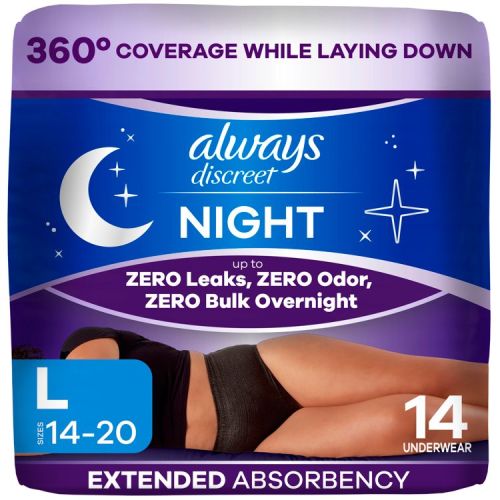 Always Discreet Night Black Women's Incontinence Underwear - Maximum - L - 14ct