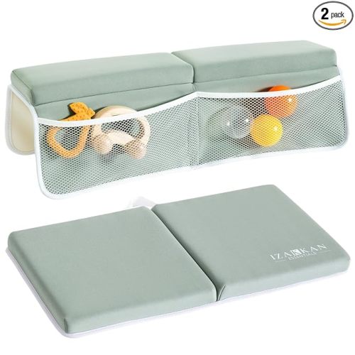 Bath Kneeler and Elbow Rest Pad Set - 1.5" Thick Baby Bath Kneeler - Non-Slip Bathtub Kneeler and Elbow Rest Set with Toy Organizer - Machine Washable Bath Kneeling Pad (Green)