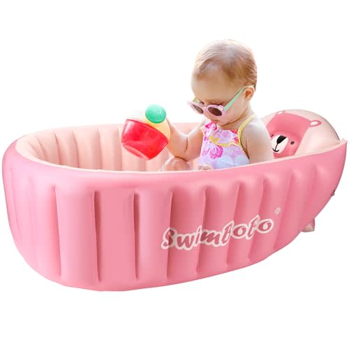 Swimbobo Inflatable Baby Bath Tub Portable Foldable Travel Mini Swimming Pool Helps Infants to Toddler Tub (Pink)