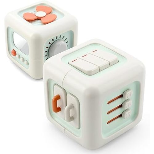 SmartMotion Cube for Toddlers 1-3 Years. Montessory Inspired - Sensory Fine Motor Skills Toy with Switches, Dials & Sliders - Quiet Travel Activity Toy - Birthday Gift for Boys & Girls.