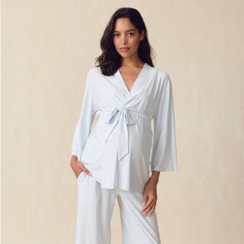 LAKE | Women | DreamModal Pajamas | English Rose Pencil Stripe Maternity Kimono Bundle