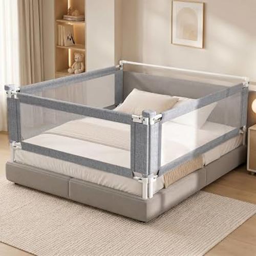 Novalithic 3-Piece King Size Bed Rail for Toddlers - Adjustable Baby Bed Rail Guard, Kids Safety Bed Rail for King Size Bed (78.7"x78.7"x74.8"-Grey)