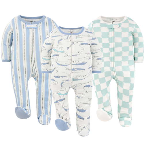 The Peanutshell Soft Nautical Footed Baby Sleepers for Boys and Girls, 3-Pack, 0-3 Months