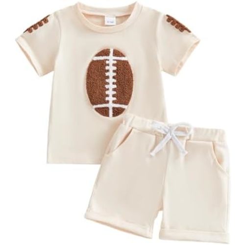 Douhoow Baby Boy Football Outfit Rugby Short Sleeve T-shirt Tops Shorts Toddler Boy Summer Clothes 2 Pcs Set