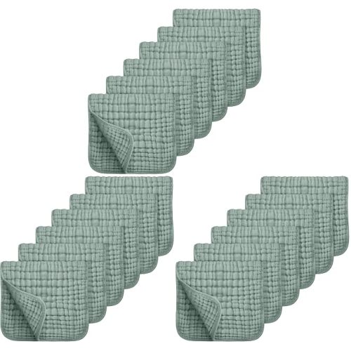 Looxii Muslin Burp Cloths 18 Pack - 20" x 10" - Ultra Soft & Absorbent, 6-Layer 100% Cotton for Spit Up & Drool- Gentle Baby Burping Cloth, Newborn Boys Girls Essentials, Dark Green