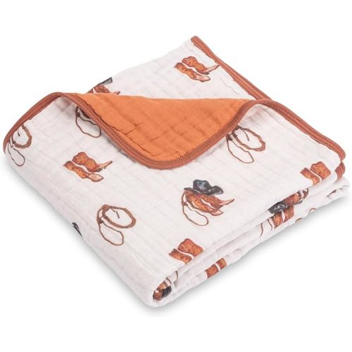 LollyBanks Muslin Baby Blanket 100% Organic Cotton, Muslin Quilt Lightweight, Toddler Blanket for Boys, 6 Layers Baby Blankets 47"x 47", Nursery Receiving Blankets Baby Essentials (Cowboy Print)