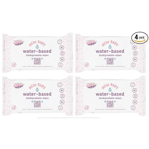 Kinder by Nature Water-Based Baby Wipes - 100% Biodegradable & Compostable, 224 Count (4 Packs of 56) - 99% Water, Plastic-Free Wipes