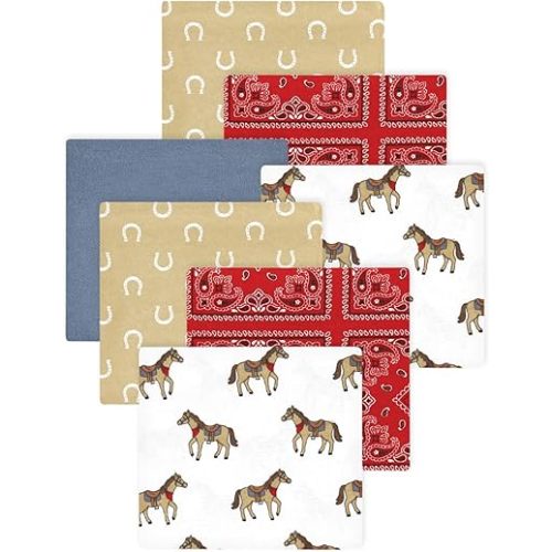 Little Treasure Hudson Baby Cotton Poly Flannel Receiving Blankets Multipack, Red Cowboy, 30x30 inches